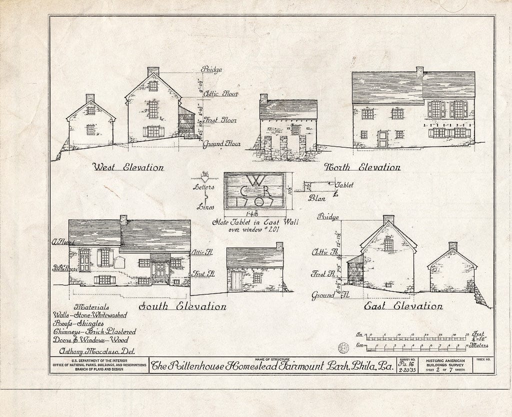 Blueprint HABS PA,51-Germ,78- (Sheet 2 of 7) - Claus Rittenhouse House, Lincoln Drive & Rittenhouse Street, Philadelphia, Philadelphia County, PA
