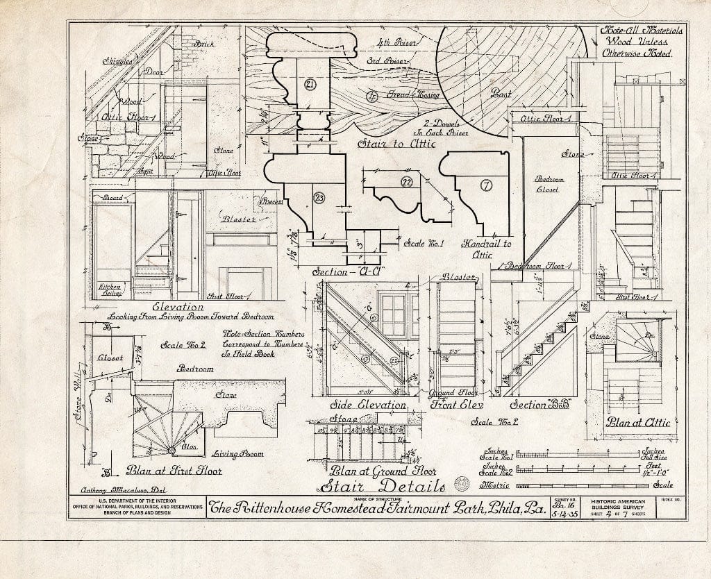 Blueprint HABS PA,51-Germ,78- (Sheet 4 of 7) - Claus Rittenhouse House, Lincoln Drive & Rittenhouse Street, Philadelphia, Philadelphia County, PA