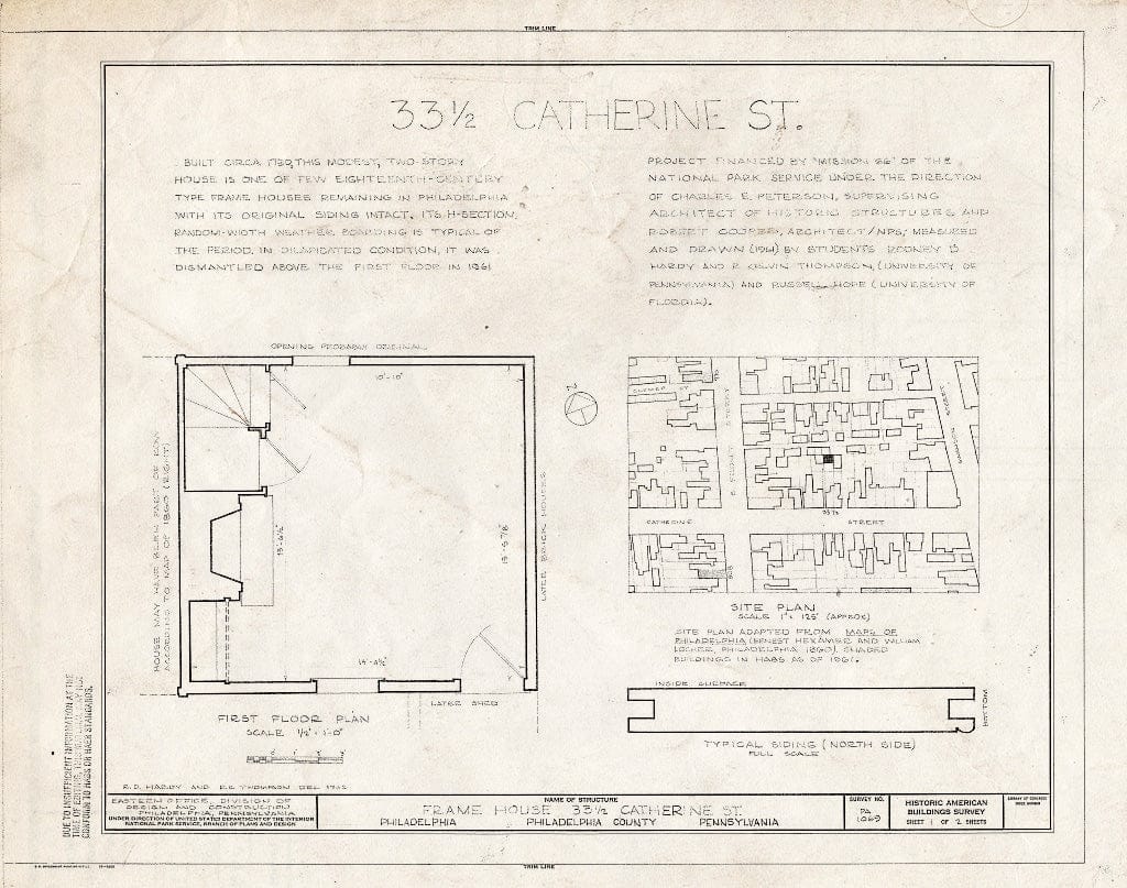 Blueprint HABS PA,51-Phila,359- (Sheet 1 of 2) - 33 1/2 Catharine Street (House), Philadelphia, Philadelphia County, PA