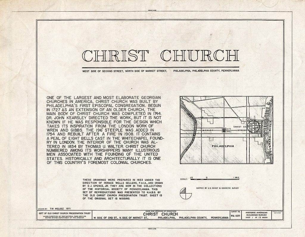 Blueprint HABS PA,51-Phila,7- (Sheet 1 of 19) - Christ Church, 22-26 North Second Street, Philadelphia, Philadelphia County, PA