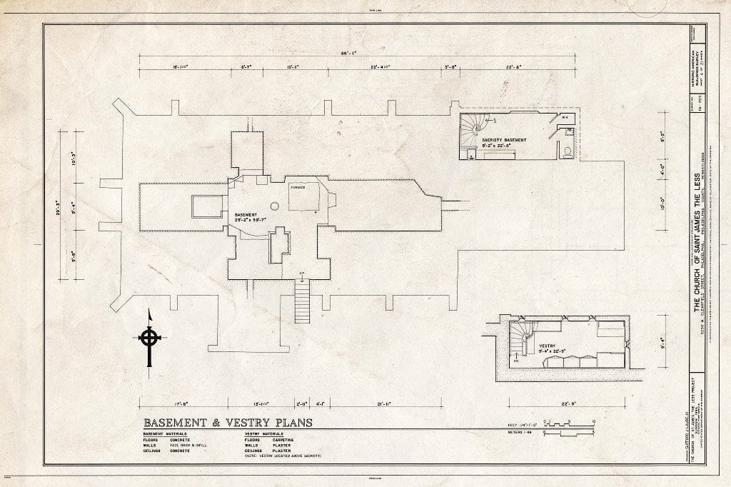 Blueprint HABS PA,51-Phila,318- (Sheet 4 of 21) - Church of St. James The Less, 3200 West Clearfield Street, Philadelphia, Philadelphia County, PA