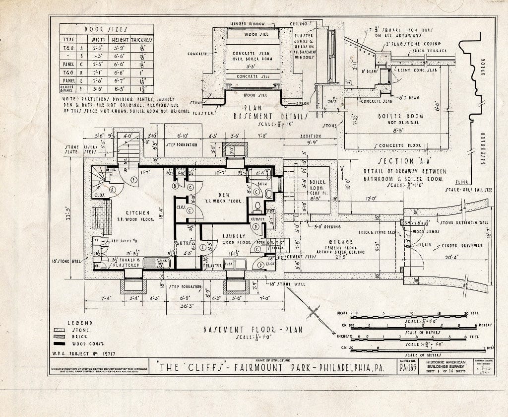 Blueprint HABS PA,51-Phila,274- (Sheet 1 of 14) - The Cliffs, Columbia Avenue, Philadelphia, Philadelphia County, PA