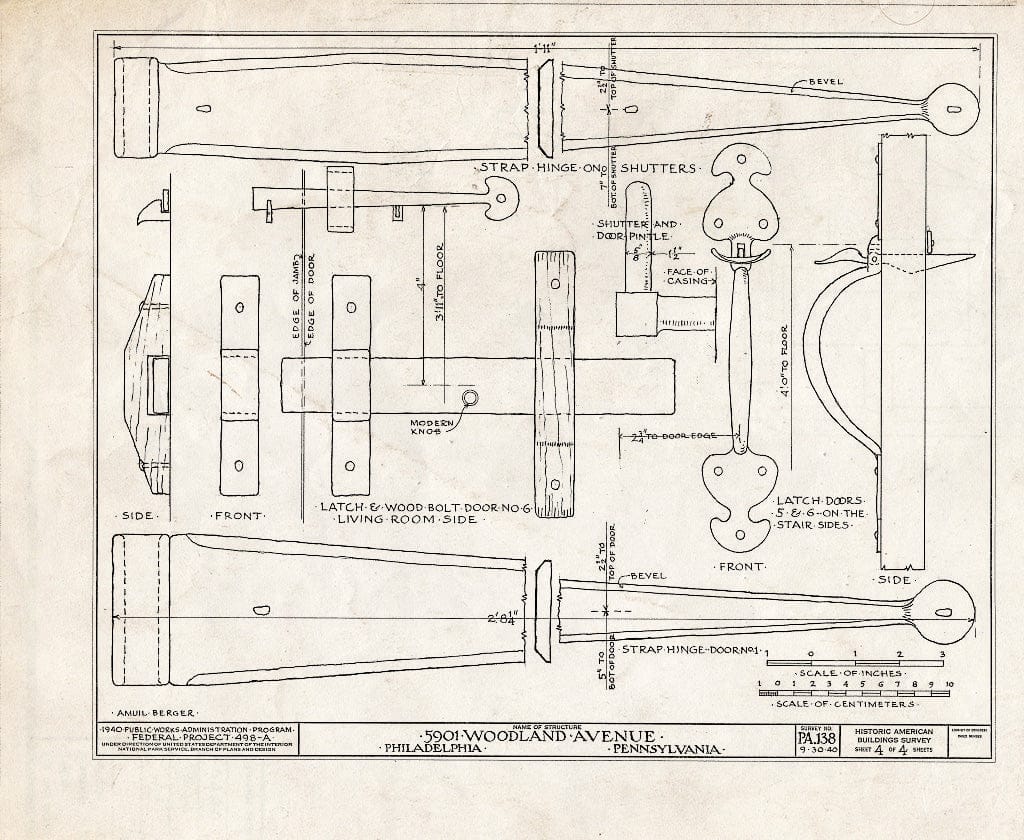Blueprint HABS PA,51-Phila,224- (Sheet 4 of 4) - 5901 Woodland Avenue (Cottage), Philadelphia, Philadelphia County, PA