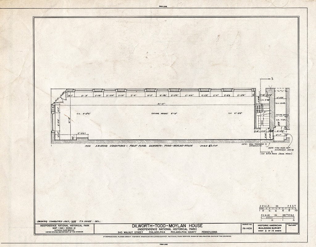 Blueprint HABS PA,51-Phila,593- (Sheet 3 of 14) - Dilworth-Todd-Moylan House, 343 Walnut Street, Philadelphia, Philadelphia County, PA