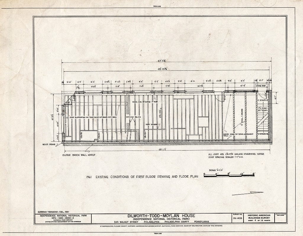 Blueprint HABS PA,51-Phila,593- (Sheet 4 of 14) - Dilworth-Todd-Moylan House, 343 Walnut Street, Philadelphia, Philadelphia County, PA
