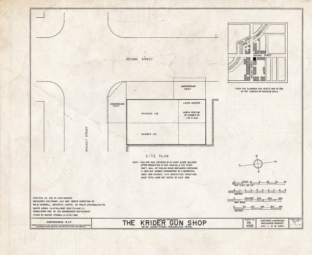 Blueprint HABS PA,51-Phila,186- (Sheet 1 of 16) - Krider Gun Shop, 133-135 Walnut Street, Philadelphia, Philadelphia County, PA
