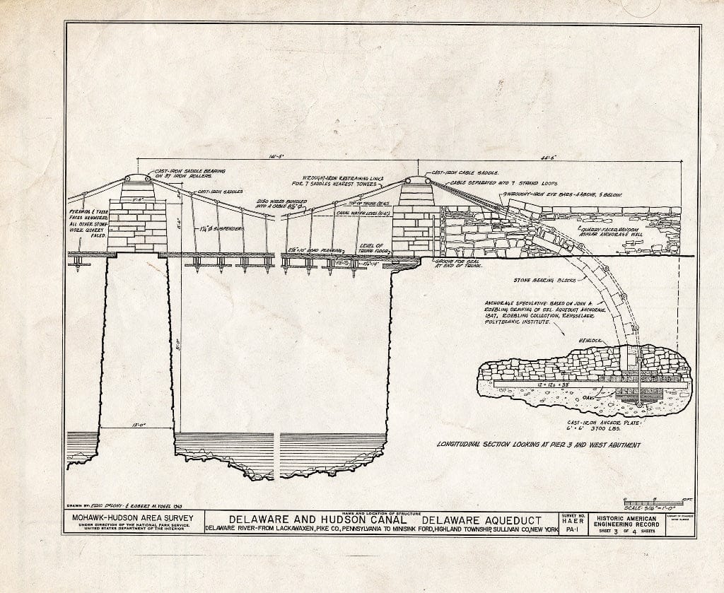 Blueprint Isometric of Aqueduct at Abutment, 1849 - Delaware & Hudson Canal, Delaware Aqueduct, Spanning Delaware River, Lackawaxen, Pike County, PA