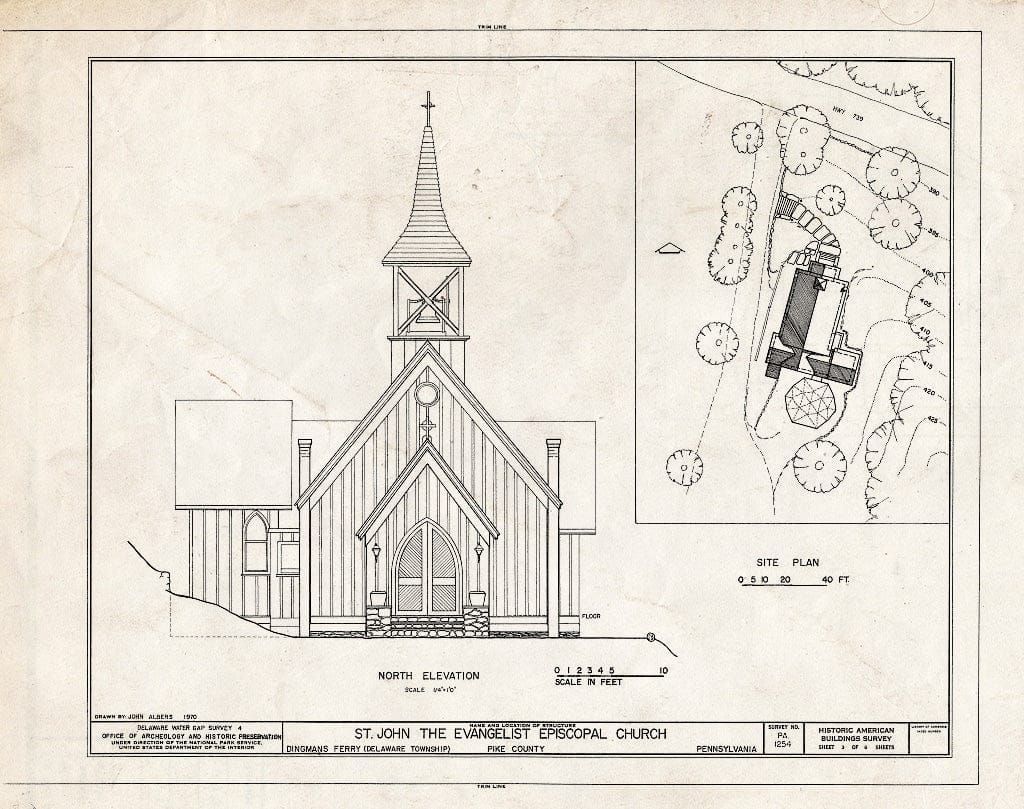 Blueprint HABS PA,52-DING,4- (Sheet 3 of 6) - St. John The Evangelist Episcopal Church, Dingmans Ferry, Pike County, PA