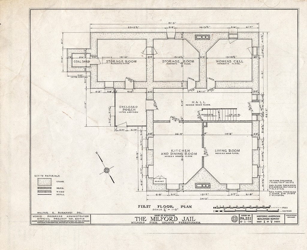 Blueprint HABS PA,52-Milf,1- (Sheet 1 of 7) - Milford Jail, Broad & High Streets, Milford, Pike County, PA