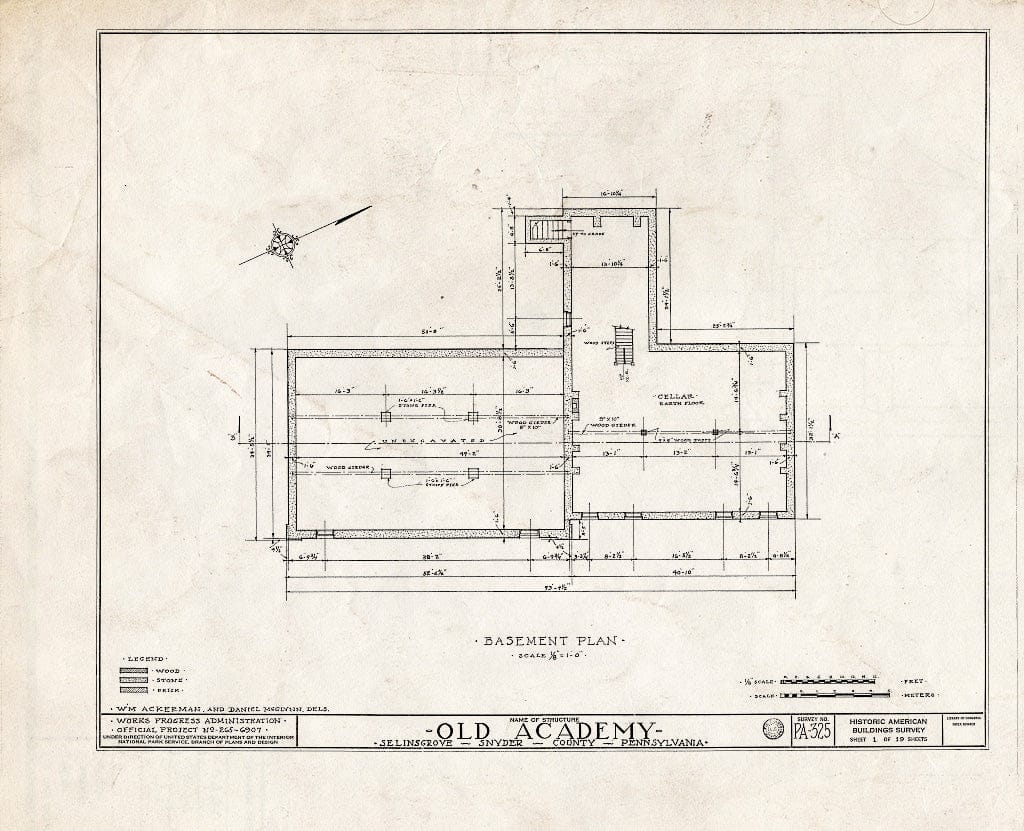 Blueprint HABS PA,55-SELI,1- (Sheet 1 of 19) - Old Academy, Market & West Snyder Streets, Selinsgrove, Snyder County, PA