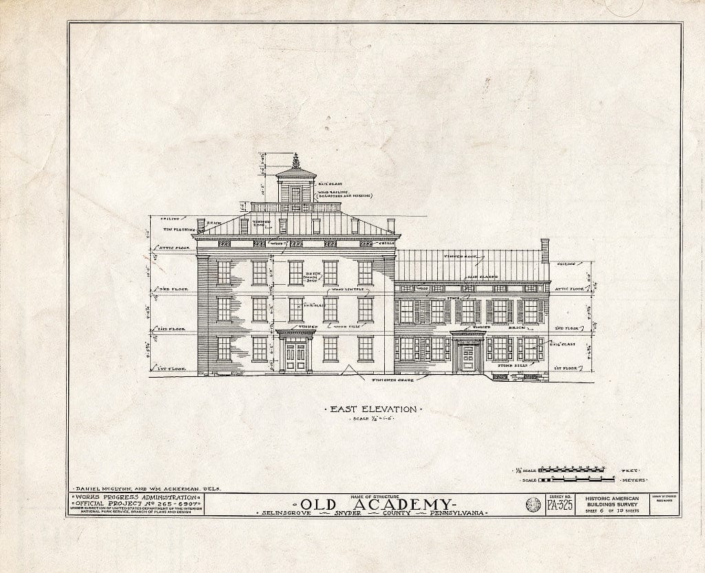 Blueprint HABS PA,55-SELI,1- (Sheet 6 of 19) - Old Academy, Market & West Snyder Streets, Selinsgrove, Snyder County, PA