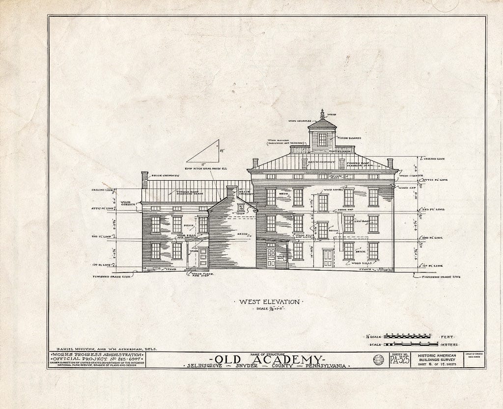 Blueprint HABS PA,55-SELI,1- (Sheet 8 of 19) - Old Academy, Market & West Snyder Streets, Selinsgrove, Snyder County, PA