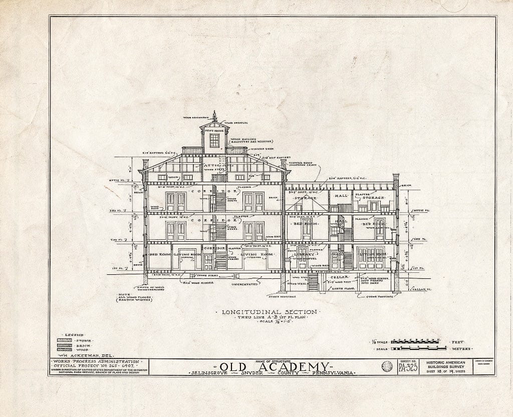 Blueprint HABS PA,55-SELI,1- (Sheet 10 of 19) - Old Academy, Market & West Snyder Streets, Selinsgrove, Snyder County, PA