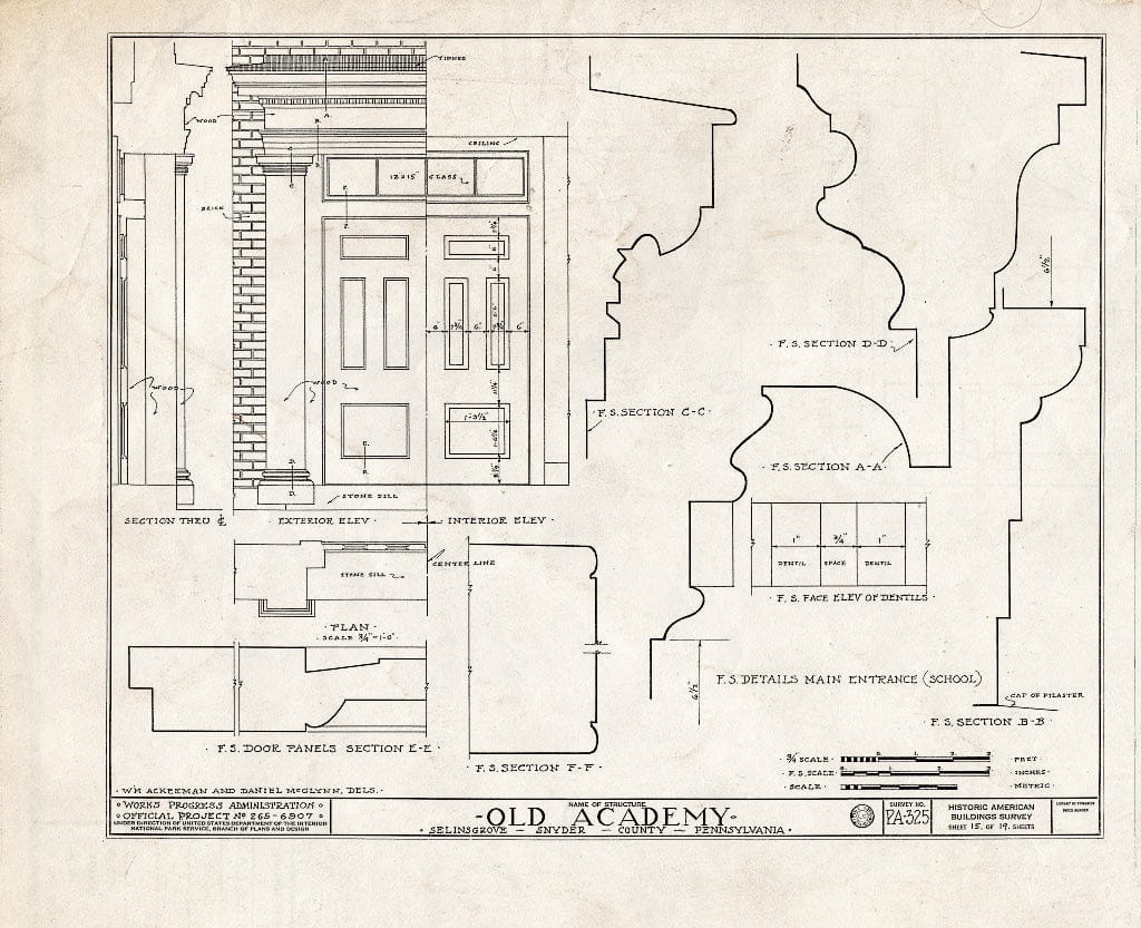Blueprint HABS PA,55-SELI,1- (Sheet 15 of 19) - Old Academy, Market & West Snyder Streets, Selinsgrove, Snyder County, PA