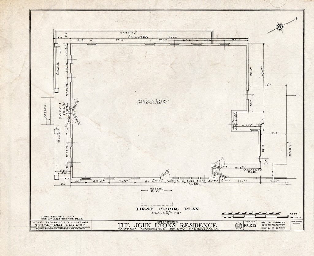 Blueprint HABS PA,58-Mont,1- (Sheet 1 of 6) - Sylvanus Mulford House, 65 Church Street, Montrose, Susquehanna County, PA