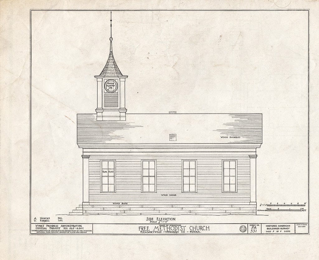 Blueprint HABS PA,61-PLEAV,2- (Sheet 3 of 4) - Free Methodist Church, Pleasantville, Venango County, PA