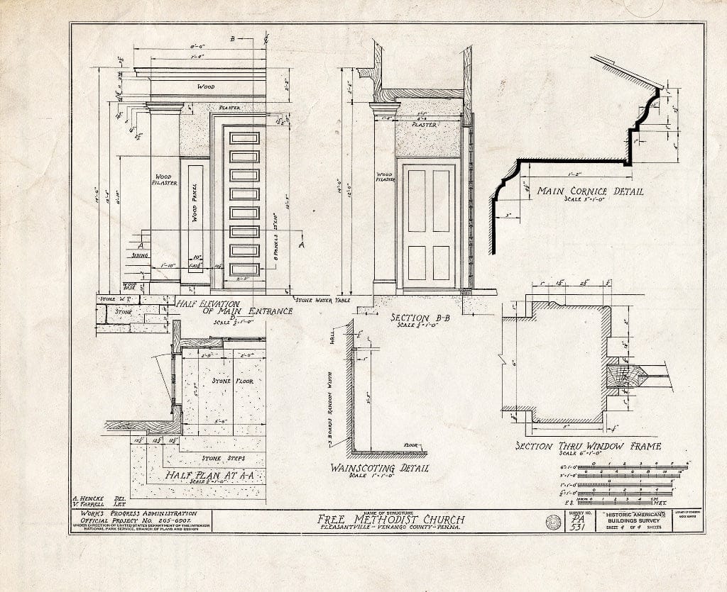 Blueprint HABS PA,61-PLEAV,2- (Sheet 4 of 4) - Free Methodist Church, Pleasantville, Venango County, PA