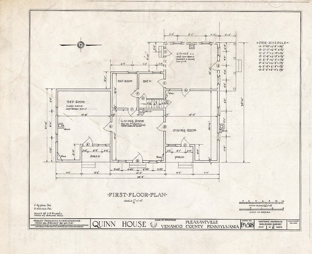 Blueprint HABS PA,61-PLEAV,1- (Sheet 1 of 2) - Quinn House, Pleasantville, Venango County, PA