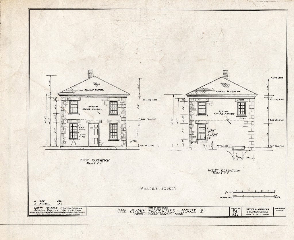 Blueprint HABS PA,62-IRV,2B- (Sheet 2 of 7) - Irvine Estate, Miller's House, Irvine, Warren County, PA