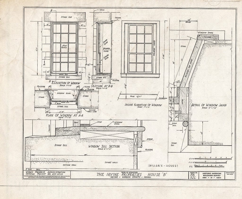 Blueprint HABS PA,62-IRV,2B- (Sheet 5 of 7) - Irvine Estate, Miller's House, Irvine, Warren County, PA