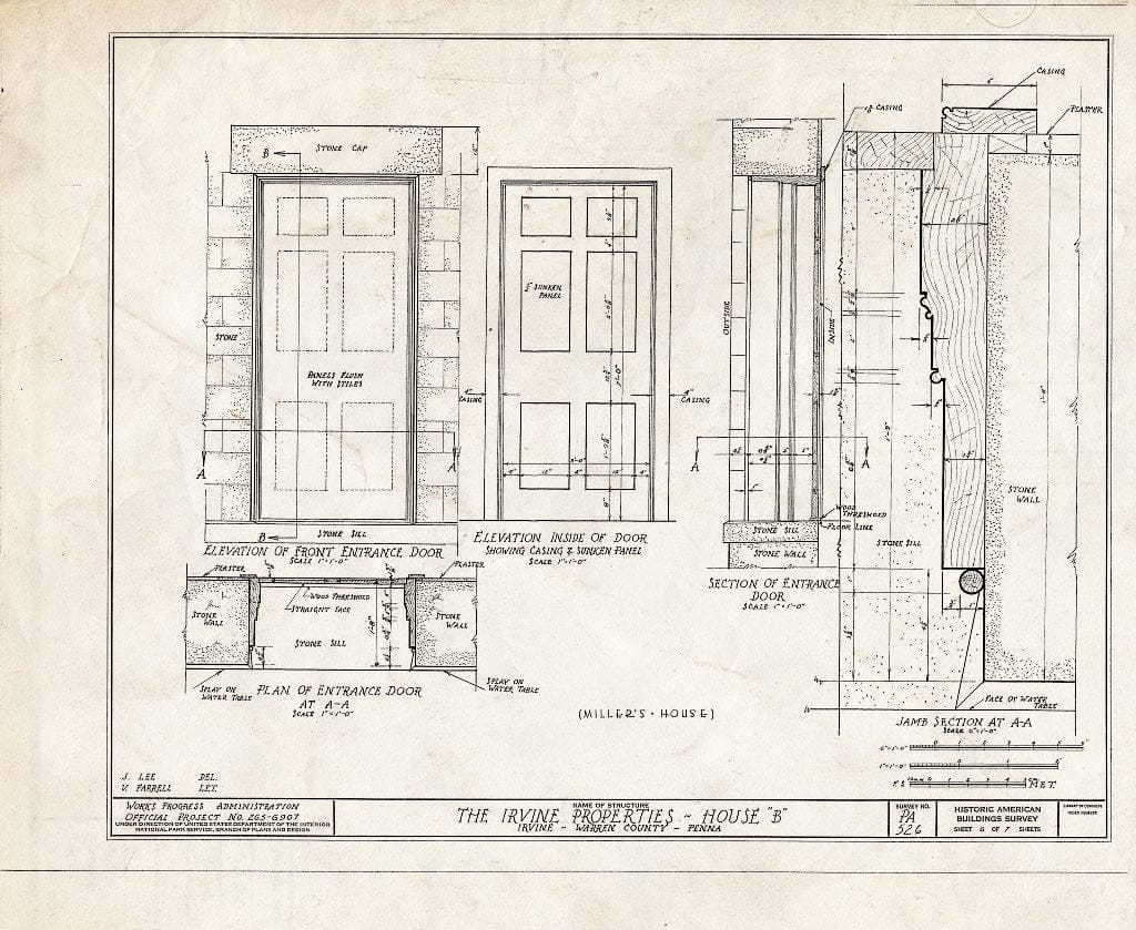 Blueprint HABS PA,62-IRV,2B- (Sheet 6 of 7) - Irvine Estate, Miller's House, Irvine, Warren County, PA