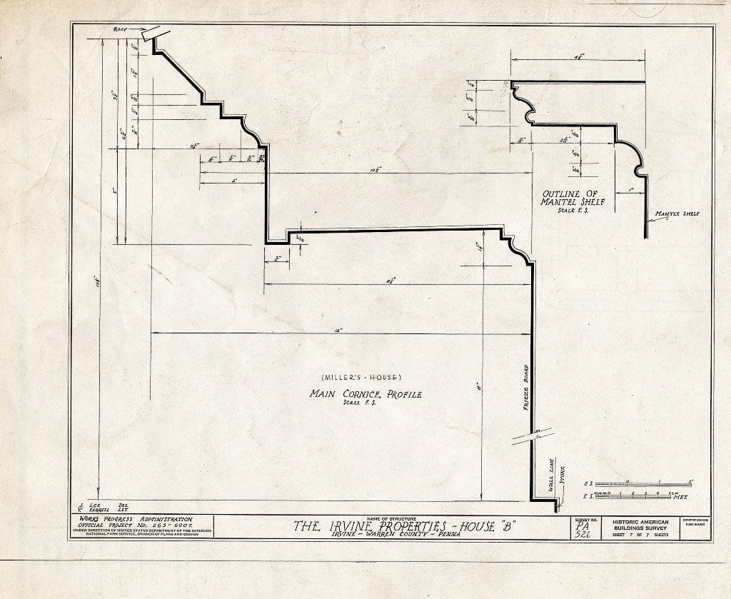Blueprint HABS PA,62-IRV,2B- (Sheet 7 of 7) - Irvine Estate, Miller's House, Irvine, Warren County, PA