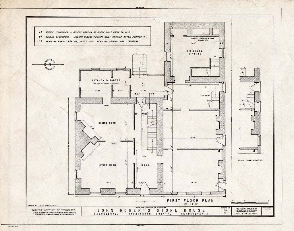 Blueprint HABS PA,63-Canon,1- (Sheet 2 of 11) - John Roberts Stone House, 225 North Central Avenue, Canonsburg, Washington County, PA