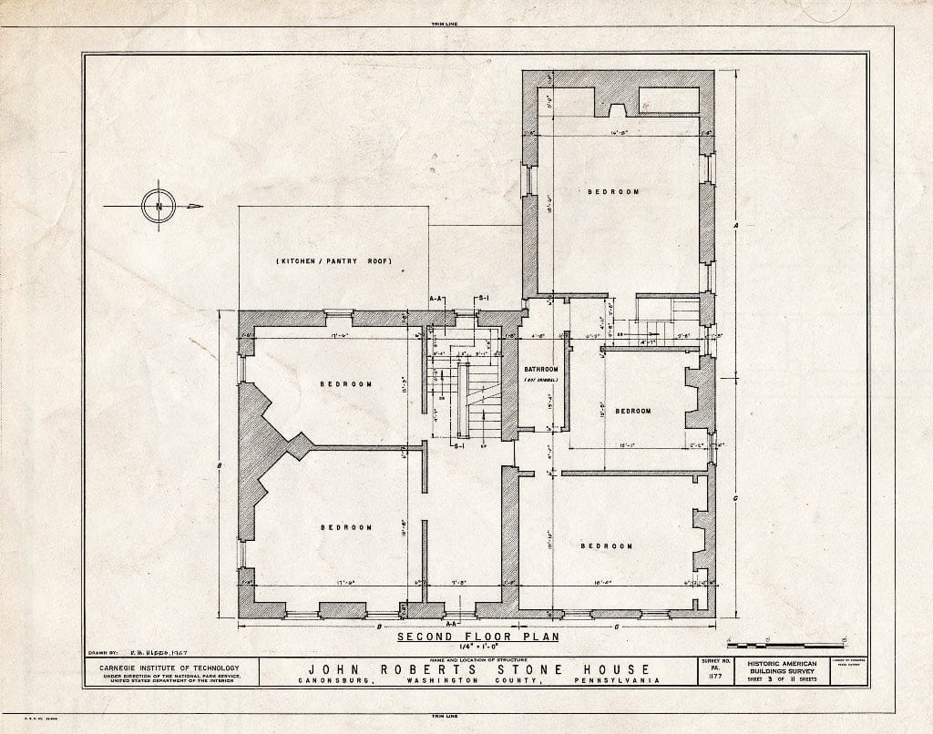 Blueprint HABS PA,63-Canon,1- (Sheet 3 of 11) - John Roberts Stone House, 225 North Central Avenue, Canonsburg, Washington County, PA