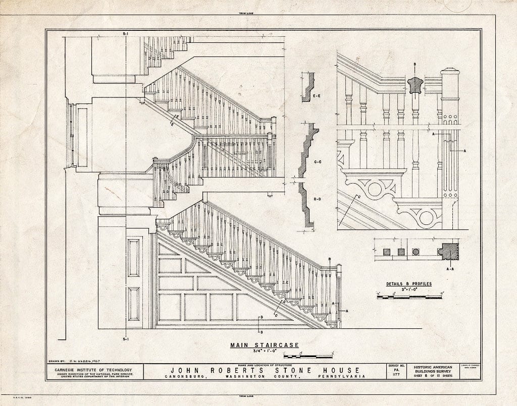 Blueprint HABS PA,63-Canon,1- (Sheet 8 of 11) - John Roberts Stone House, 225 North Central Avenue, Canonsburg, Washington County, PA