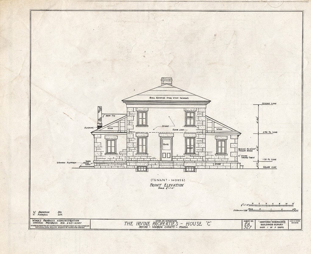 Blueprint HABS PA,62-IRV,2C- (Sheet 1 of 9) - Irvine Estate, Tenant House, Irvine, Warren County, PA