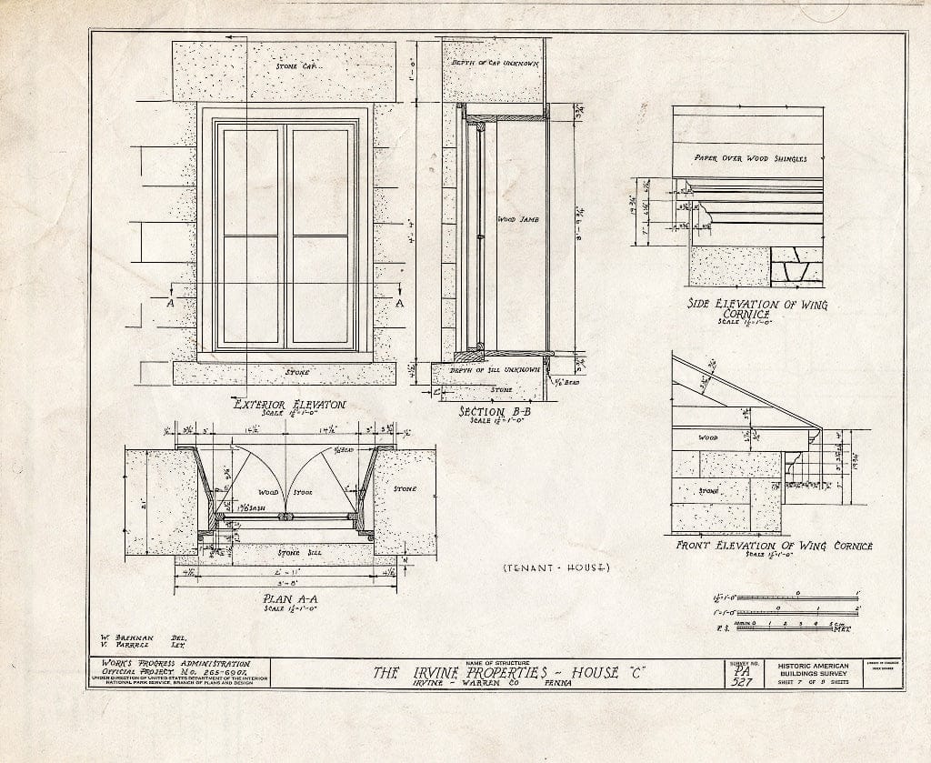 Blueprint HABS PA,62-IRV,2C- (Sheet 7 of 9) - Irvine Estate, Tenant House, Irvine, Warren County, PA
