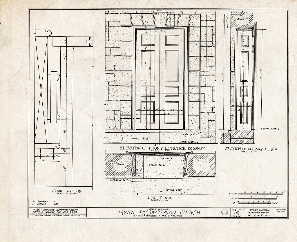 Blueprint HABS PA,62-IRV,1- (Sheet 4 of 7) - Irvine Presbyterian Church, Irvine, Warren County, PA