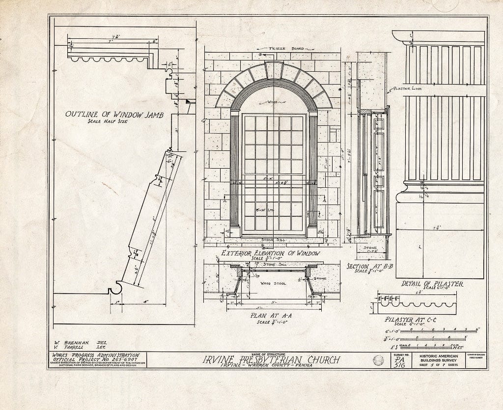 Blueprint HABS PA,62-IRV,1- (Sheet 5 of 7) - Irvine Presbyterian Church, Irvine, Warren County, PA