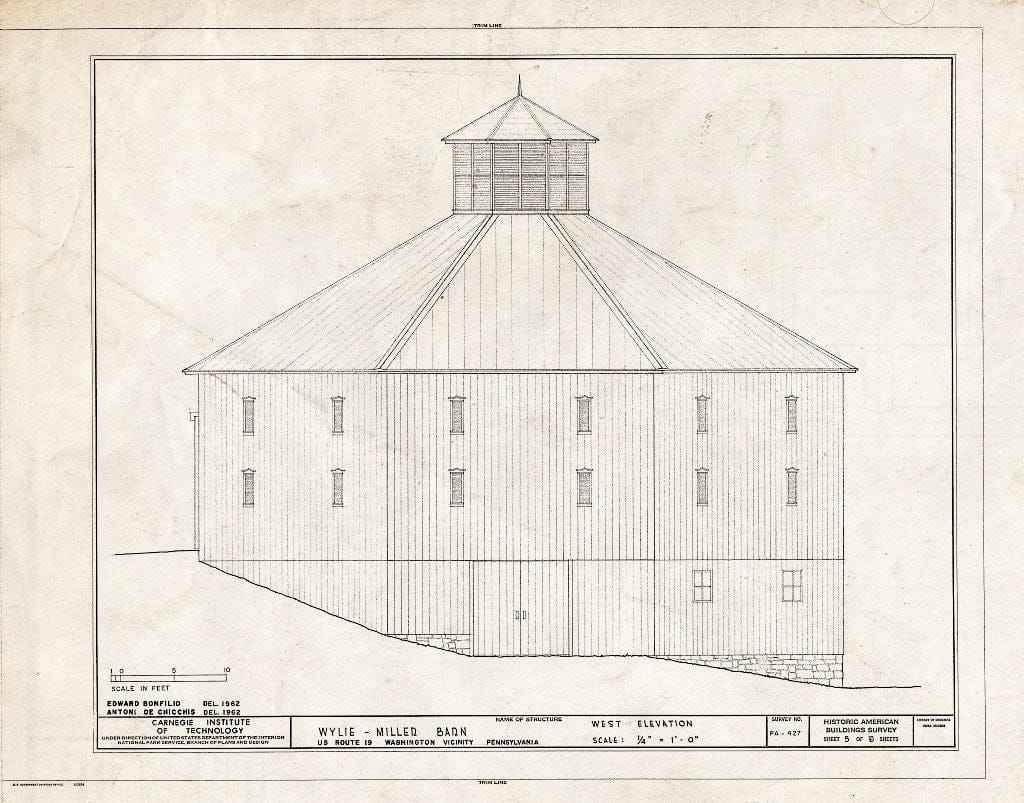 Blueprint HABS PA,63-WASH.V,1- (Sheet 5 of 6) - Wylie-Miller Barn, 4 Miles North of Washington on U.S. Route 19, Washington, Washington County, PA