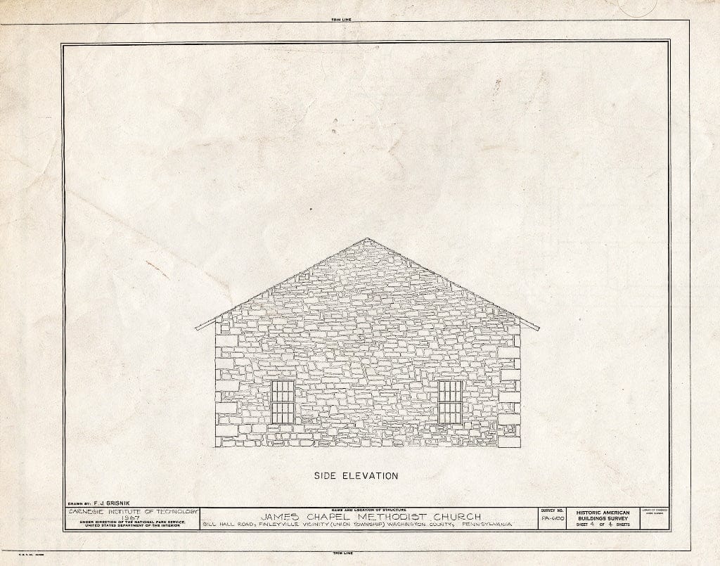 Blueprint HABS PA,63-FINV.V,1- (Sheet 4 of 4) - Methodist Church, James Chapel, Gill Hall Road, Union Township, Finleyville, Washington County, PA