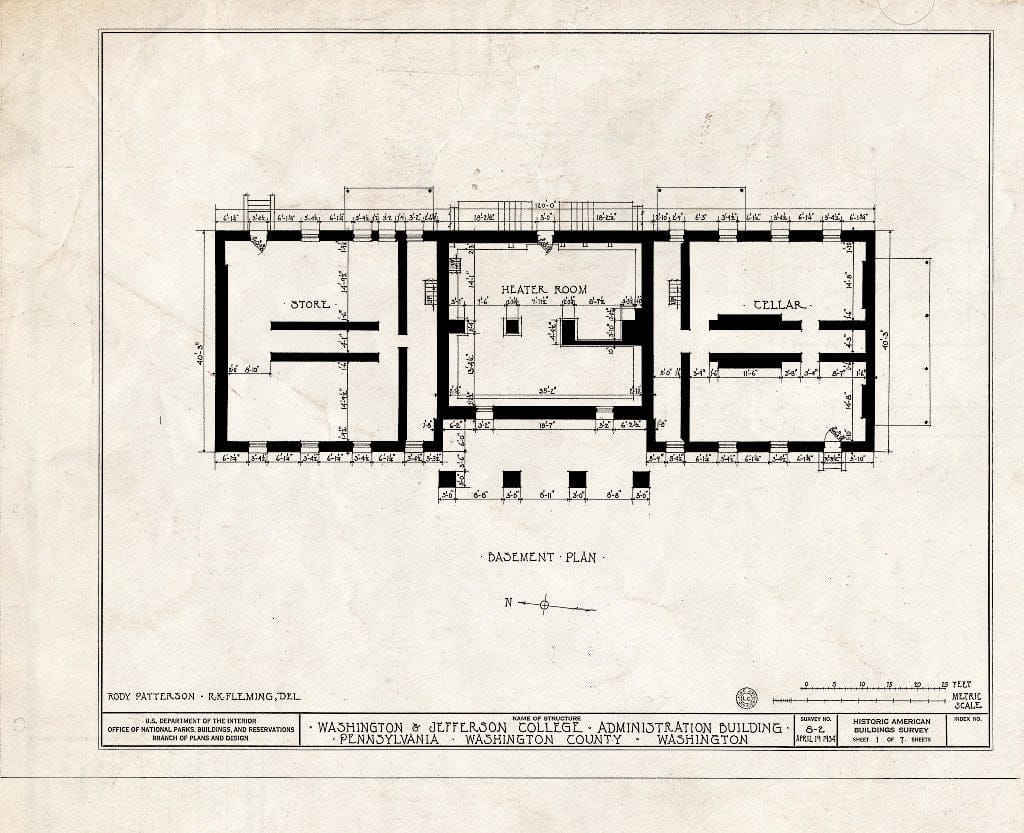Blueprint HABS PA,63-WASH,3- (Sheet 1 of 7) - Washington & Jefferson College, Administration Building, Washington, Washington County, PA