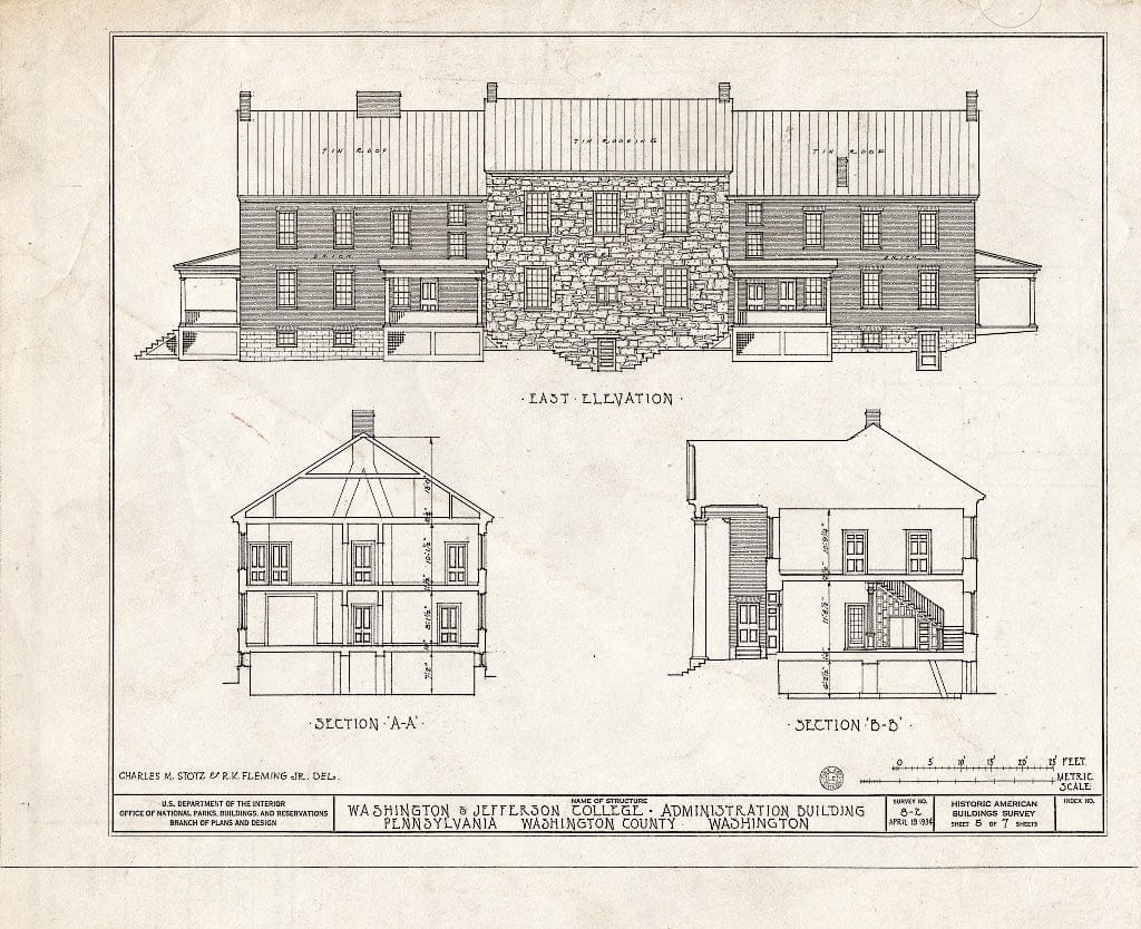 Blueprint HABS PA,63-WASH,3- (Sheet 5 of 7) - Washington & Jefferson College, Administration Building, Washington, Washington County, PA
