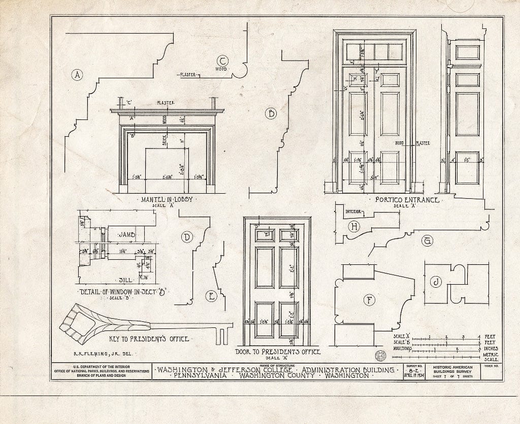 Blueprint HABS PA,63-WASH,3- (Sheet 7 of 7) - Washington & Jefferson College, Administration Building, Washington, Washington County, PA