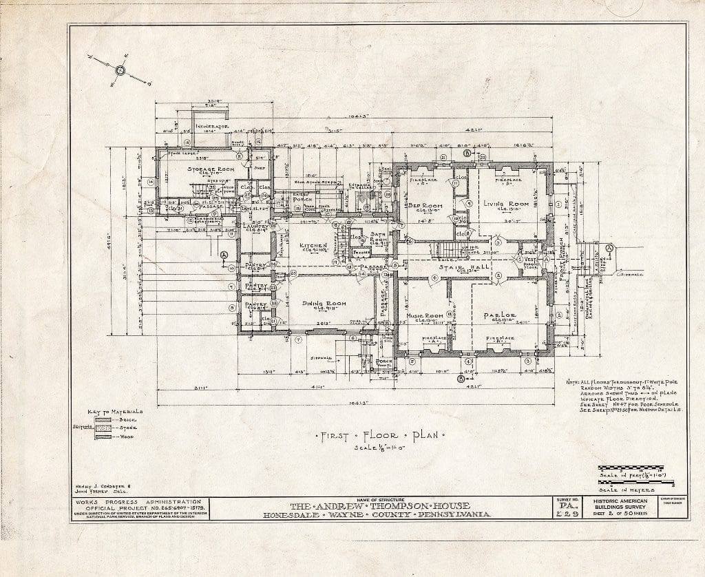 Blueprint HABS PA,64-Hond,1- (Sheet 2 of 50) - Andrew Thompson House, Honesdale, Wayne County, PA