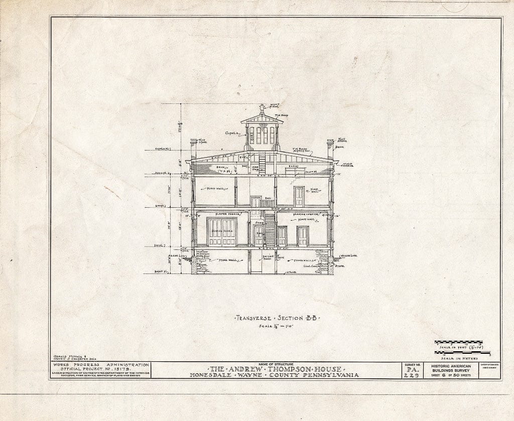 Blueprint HABS PA,64-Hond,1- (Sheet 6 of 50) - Andrew Thompson House, Honesdale, Wayne County, PA