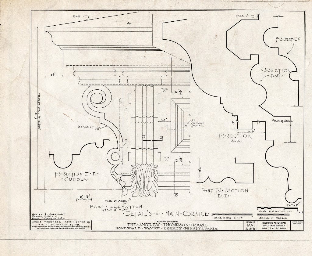 Blueprint HABS PA,64-Hond,1- (Sheet 12 of 50) - Andrew Thompson House, Honesdale, Wayne County, PA