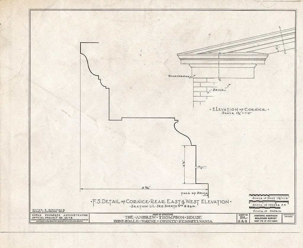 Blueprint HABS PA,64-Hond,1- (Sheet 14 of 50) - Andrew Thompson House, Honesdale, Wayne County, PA