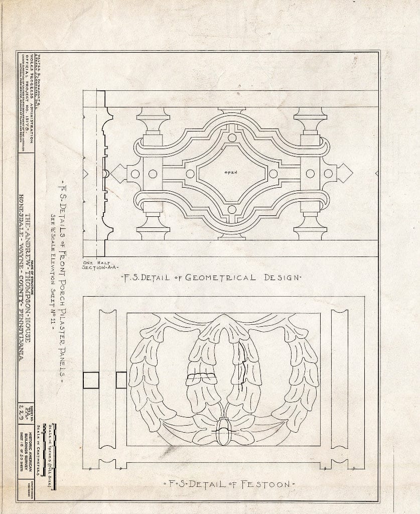 Blueprint HABS PA,64-Hond,1- (Sheet 18 of 50) - Andrew Thompson House, Honesdale, Wayne County, PA