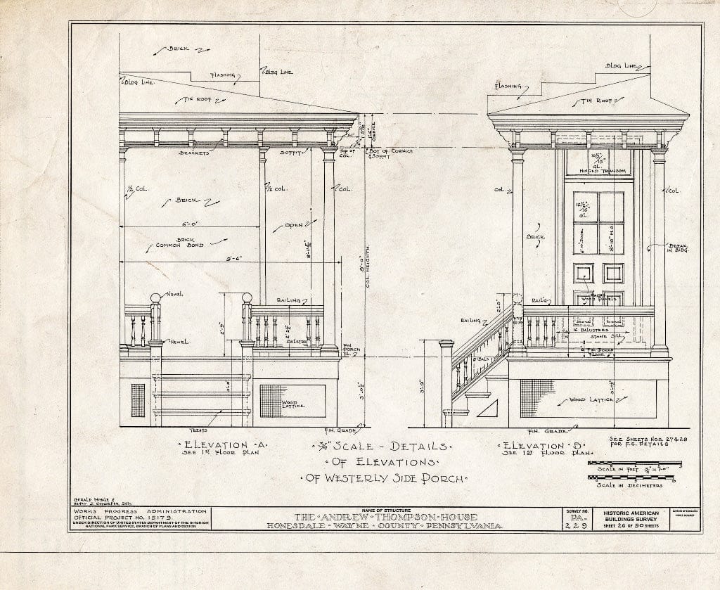Blueprint HABS PA,64-Hond,1- (Sheet 26 of 50) - Andrew Thompson House, Honesdale, Wayne County, PA