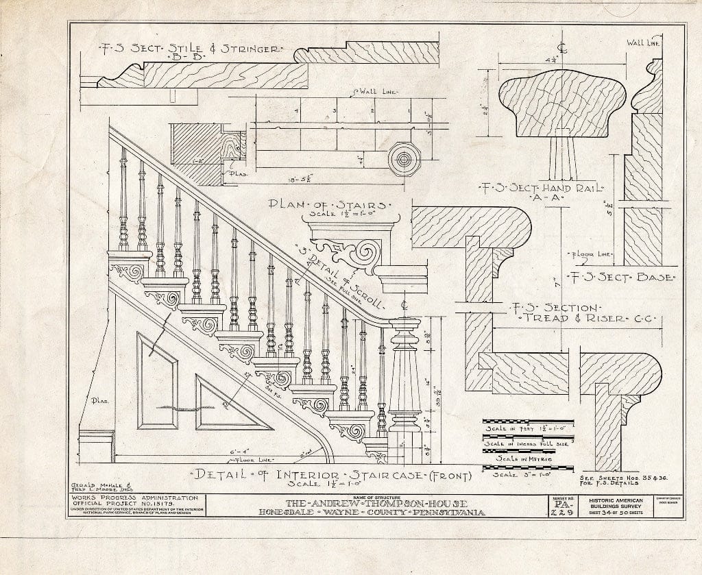 Blueprint HABS PA,64-Hond,1- (Sheet 34 of 50) - Andrew Thompson House, Honesdale, Wayne County, PA