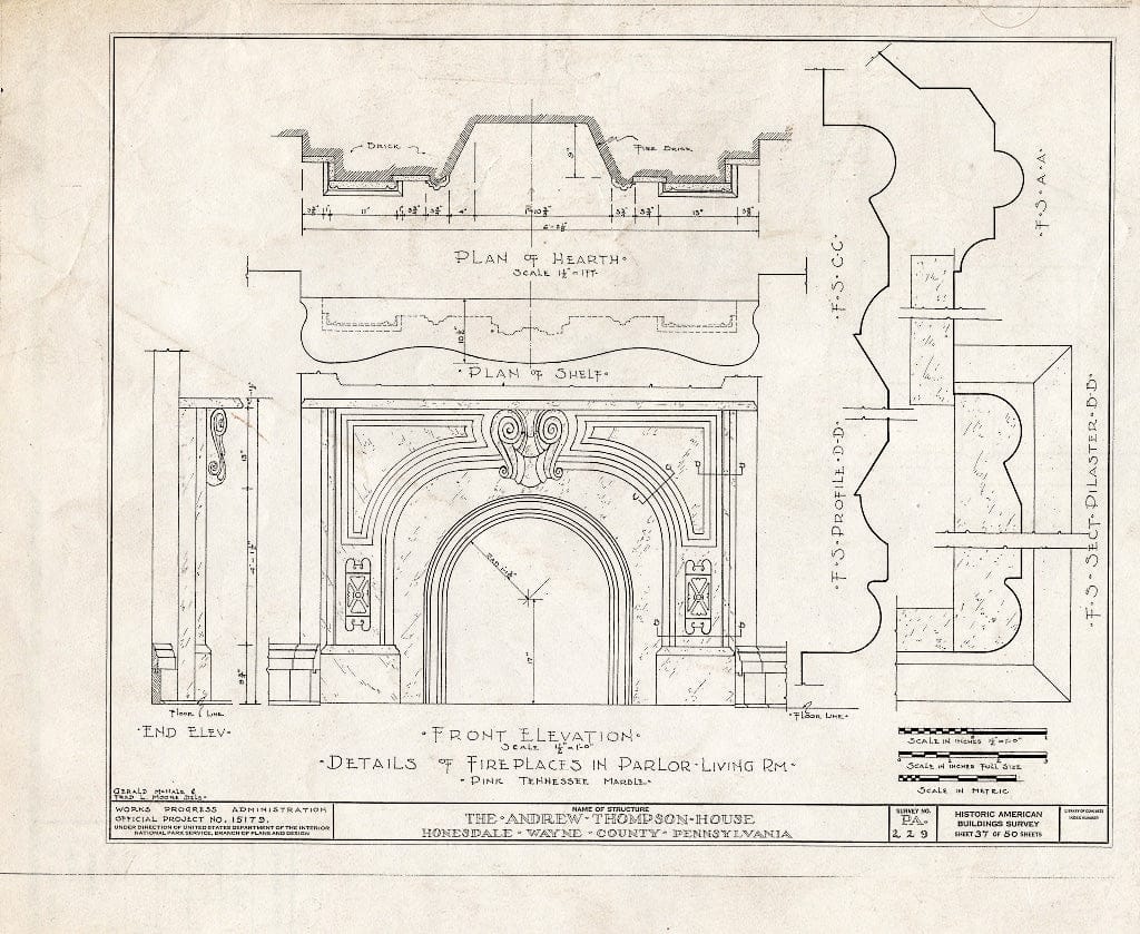 Blueprint HABS PA,64-Hond,1- (Sheet 37 of 50) - Andrew Thompson House, Honesdale, Wayne County, PA