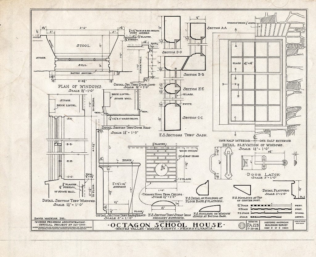 Blueprint HABS PA,64-WHIVA,1- (Sheet 5 of 5) - Octagon School House, Whites Valley, Wayne County, PA