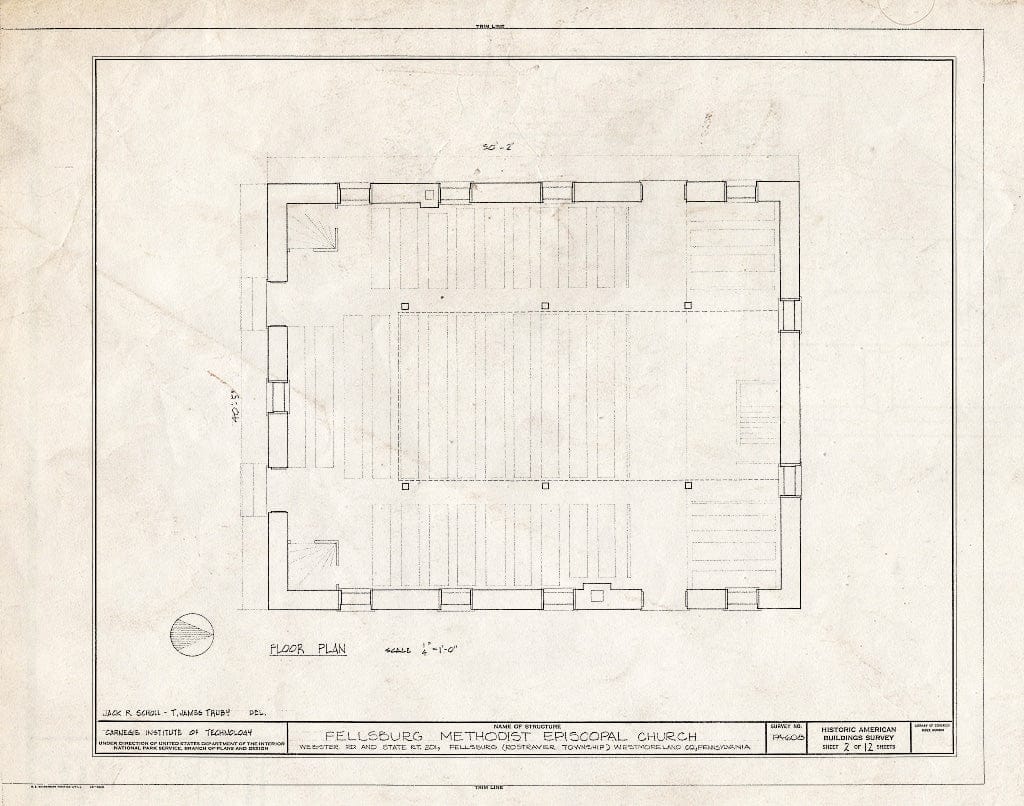 Blueprint HABS PA,65-FELB,1- (Sheet 2 of 12) - Fellsburg Methodist Episcopal Church, Webster Road & State Route 201 (Rostraver Township), Fellsburg, Westmoreland County, PA