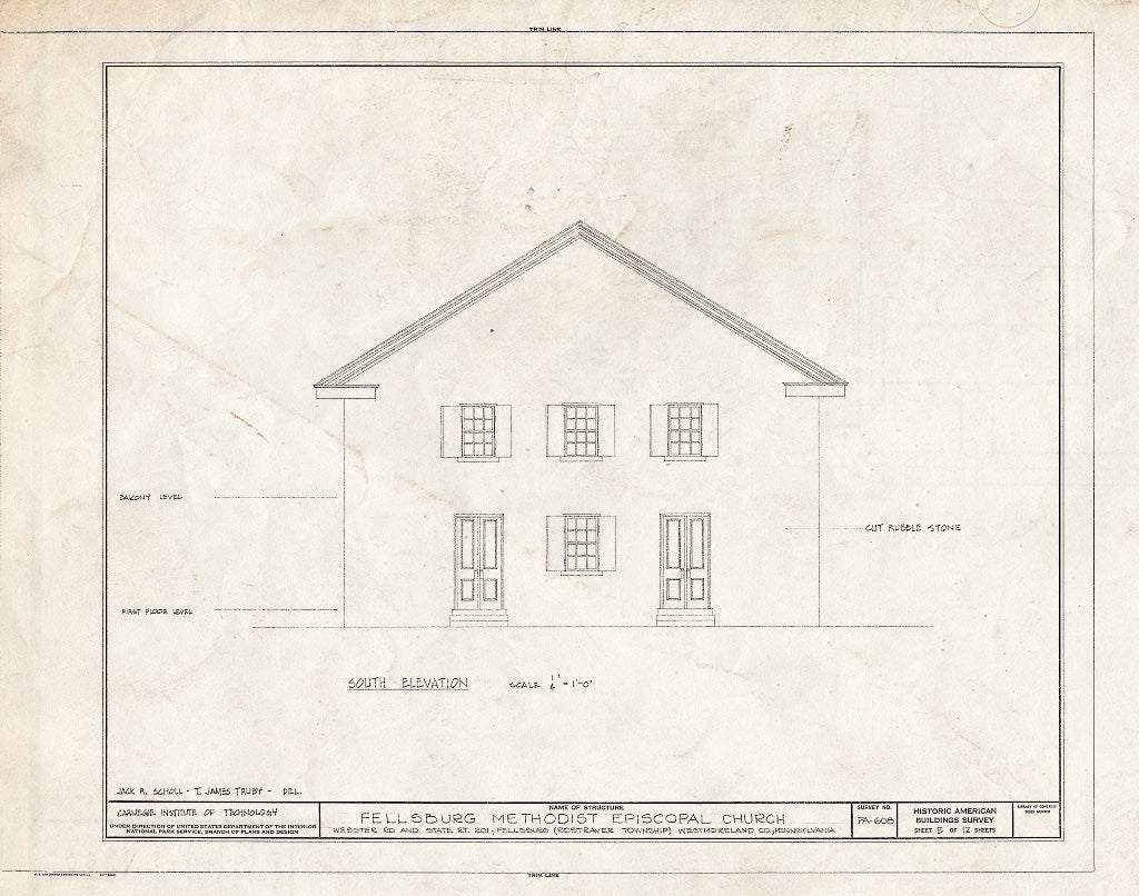 Blueprint HABS PA,65-FELB,1- (Sheet 5 of 12) - Fellsburg Methodist Episcopal Church, Webster Road & State Route 201 (Rostraver Township), Fellsburg, Westmoreland County, PA