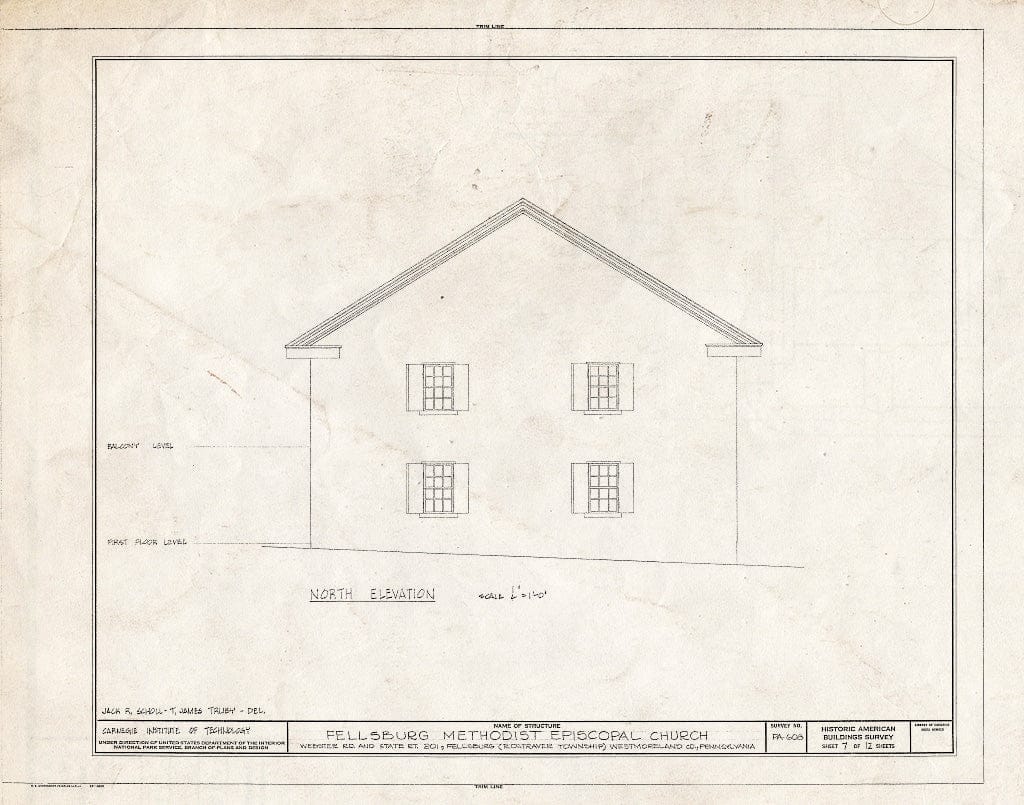 Blueprint HABS PA,65-FELB,1- (Sheet 7 of 12) - Fellsburg Methodist Episcopal Church, Webster Road & State Route 201 (Rostraver Township), Fellsburg, Westmoreland County, PA